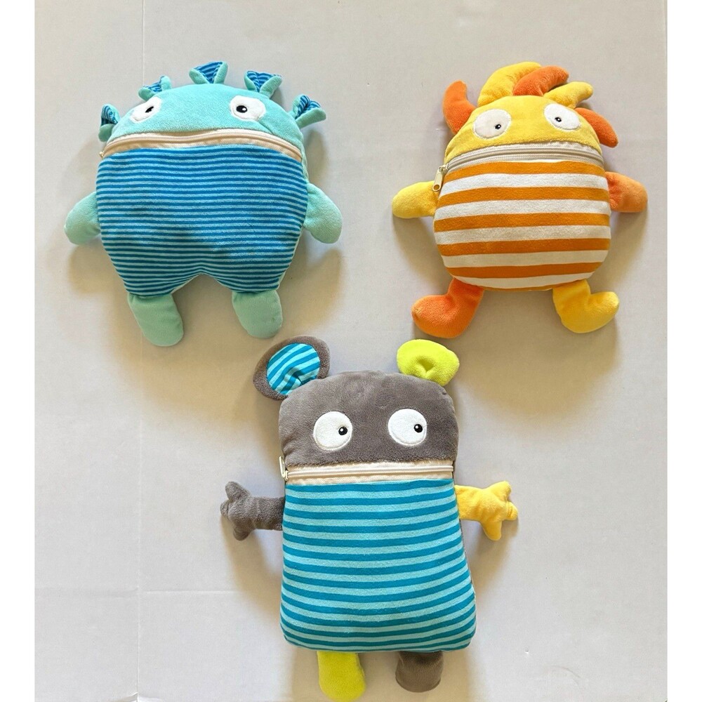 Worry Eaters Anti-Anxiety Plush Lot of 3 Gerd Hahn Zipper Mouth Monsters (Bx 23)